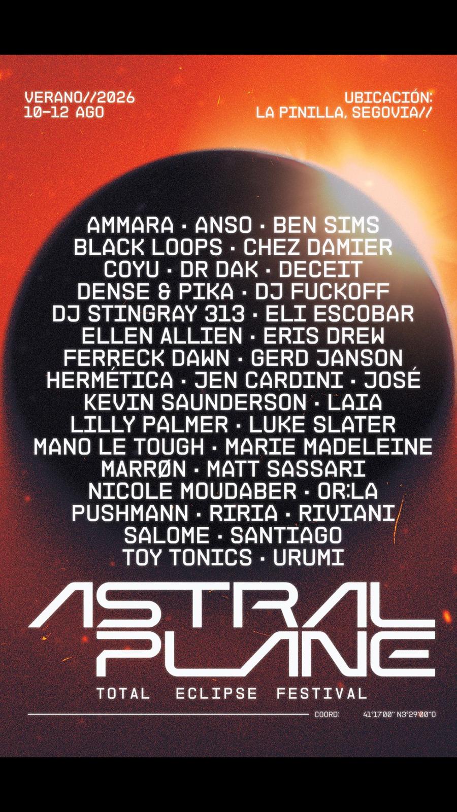 Transporte a «ASTRAL PLANE FESTIVAL: ECLIPSE 2026» (La Pinilla, Segovia) -del lunes 10 al jueves 13 de Agosto-